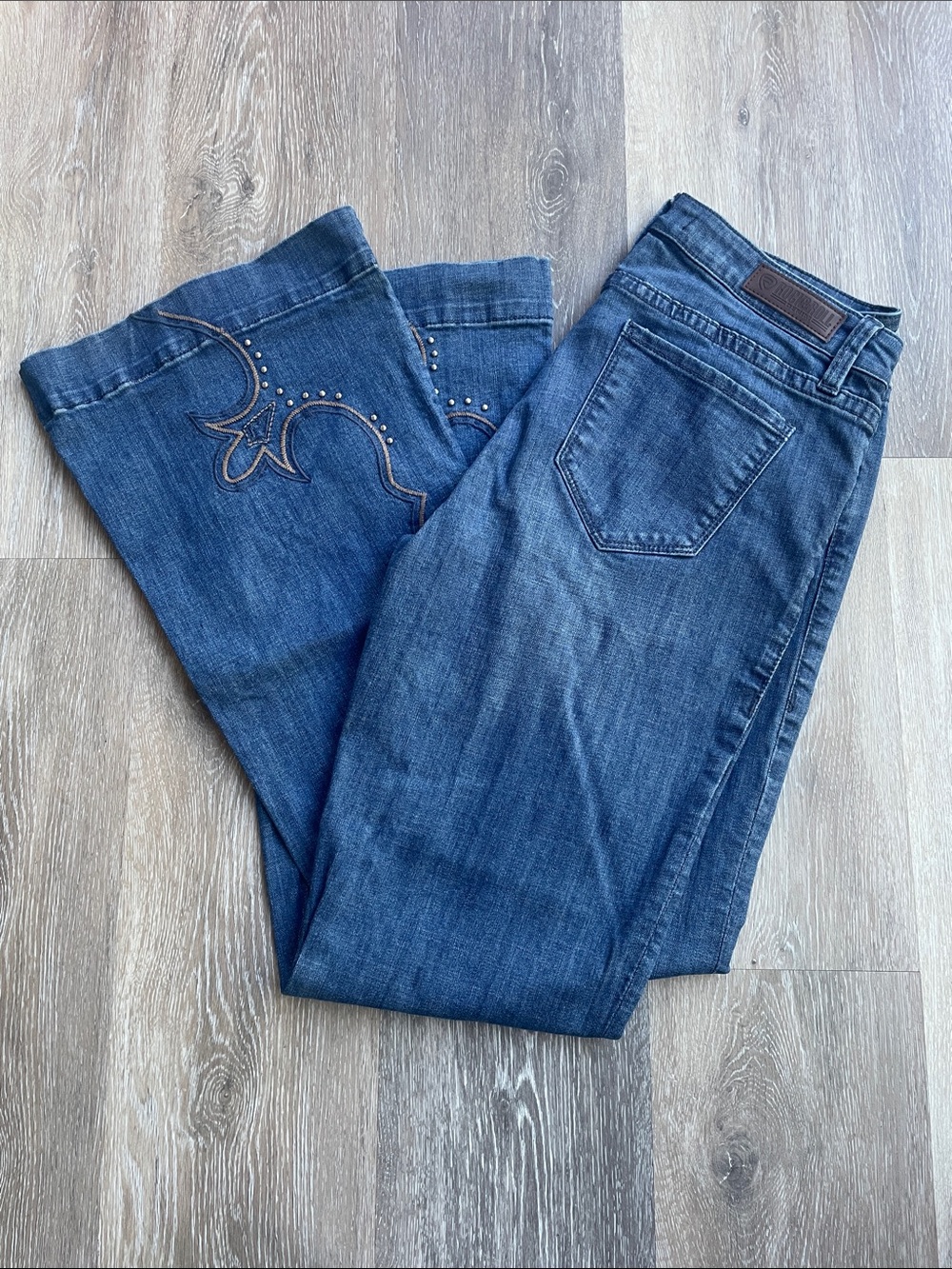 Embellished Dark Blue Bootcut Rock & Roll Denim Jeans for Women Sz 29x34